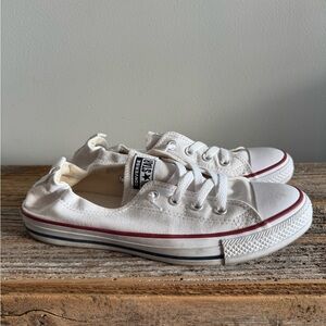 Converse Women White Low-Top Canvas Sneakers with Red & Navy Stripe